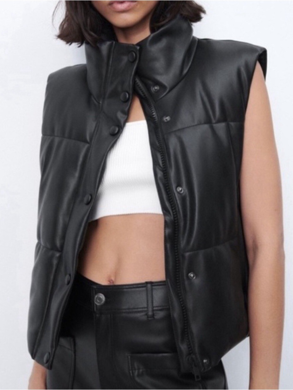ZARA FAUX LEATHER PUFFER VEST SIZE XL
